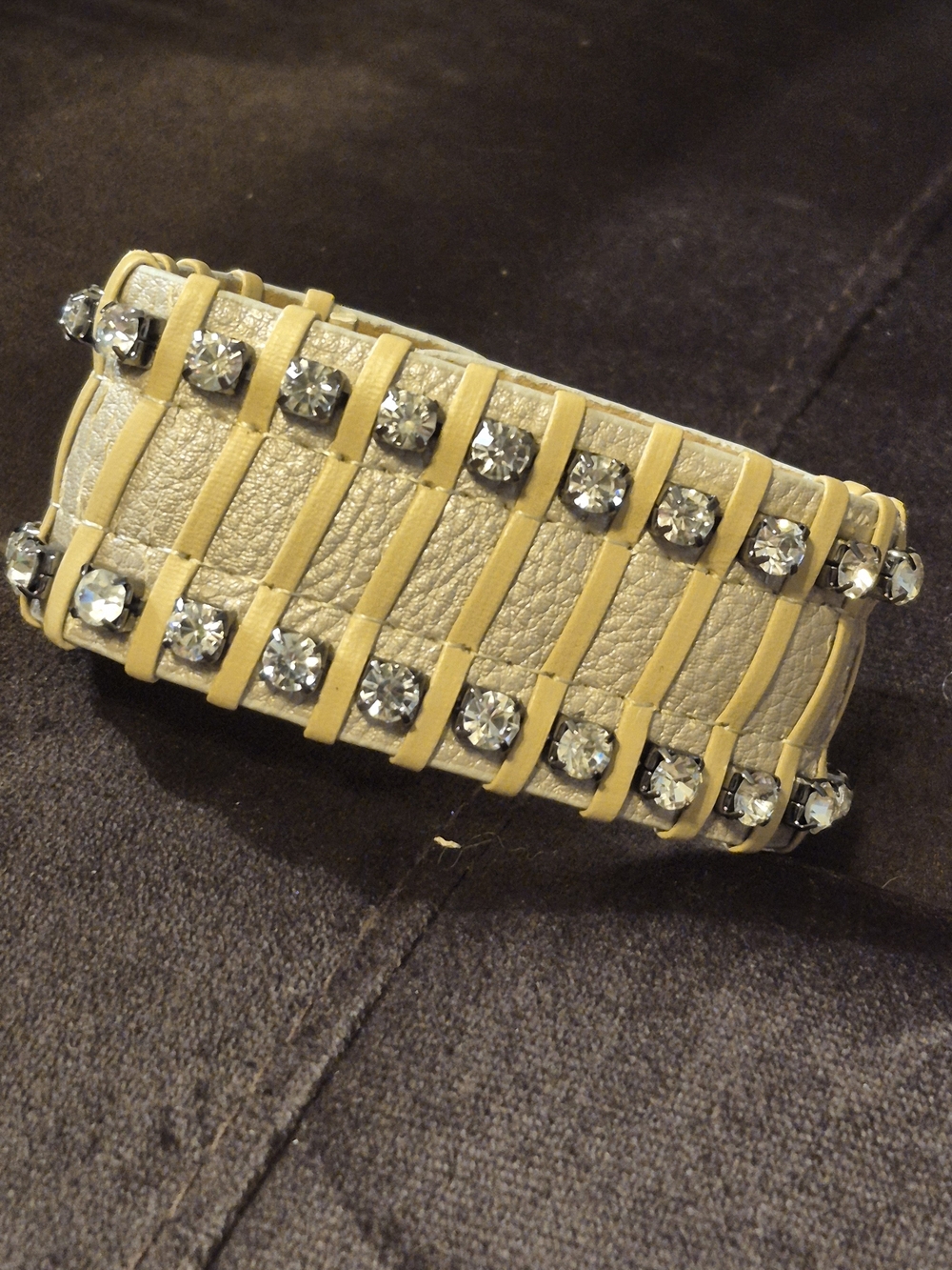 Yellow Leather Rhinestone Studded Women's Bracelet